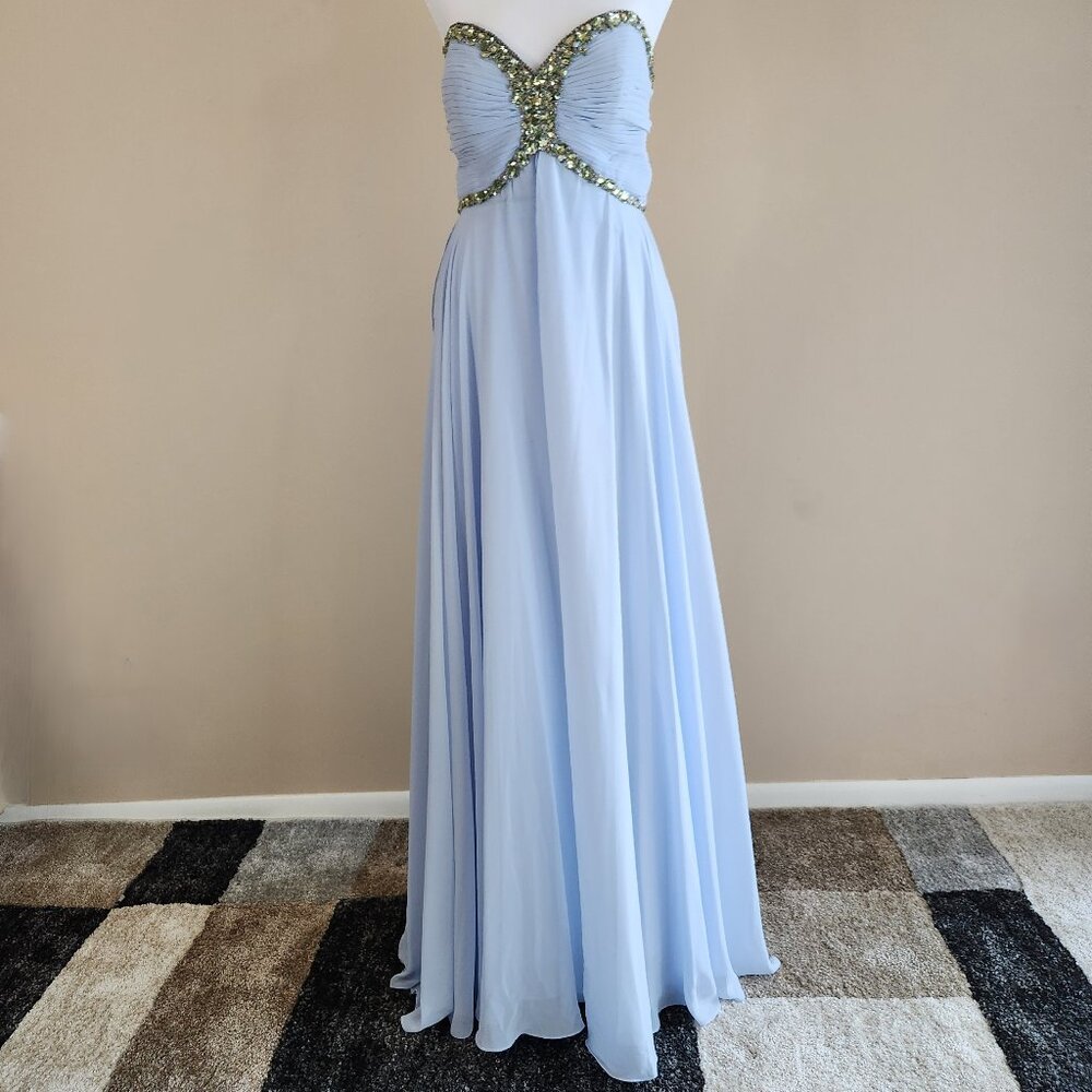 Alyce Paris Blue Chiffon Strapless Formal Dress